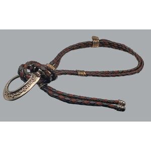 1994 Possibly Brighton Taiwan R.O.C Braided Leather Silver Tone Belt 52” Boho